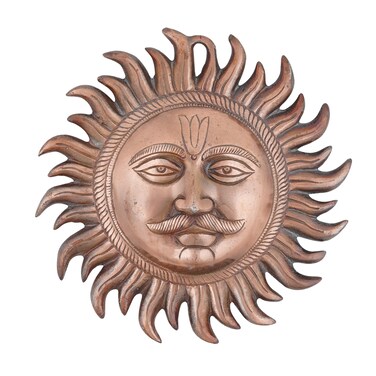 Craft Trade Decorative Wall Sculpture - Handmade Sun Idol Figurine Vastu for Home for Good Luck Wall Hanging Decor for Living Room Bedroom - Copper - 10 Inches