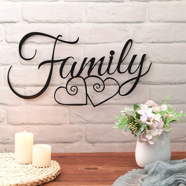 Ferraycle Metal Family Wall Decor Sign Art Rustic Family Wall Decor Wall Hanging Decoration Family Signs Home Wall Decor for Living Room Bedroom Dining Room Kitchen (Black)