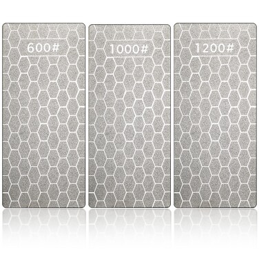 3Pcs Diamond Sharpening Stone Set Diamond Plate Sharpening Stone Professional Bench Stone for Kitchen Sharpening Dull Blunt or Tired Edges, 5.9 x 2.48 Inches (600 Grit, 1000 Grit, 1200 Grit)