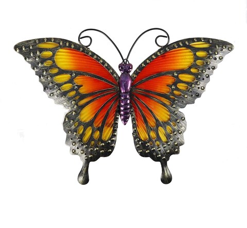 Comfy Hour Travel on Wings Collection 12&quot; Metal Art Butterfly Wall Decor, Orange