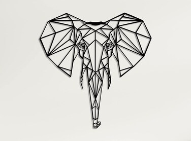 DEKADRON Metal Wall Art- Geometric Elephant Head -3D Wall Silhouette Metal Wall Decor Home Office Decoration Bedroom Living Room Decor Sculpture (17" W x 18" H/44x46cm)