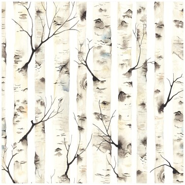 HAOKHOME Peel and Stick Forest Wallpaper Birch Tree Mural White/Beige/Grey Removable for Room Decorations 17.7in x 118in