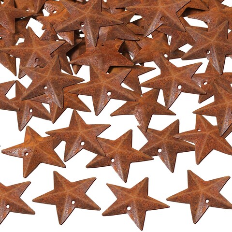 Mini Metal Barn Star Antique Barn Star Halloween Christmas Day Vintage Mini Star Home Decoration for Farmhouse Home Door Wall Decor, 1.18 Inch (Rust,52 Pieces)