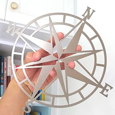ESTART 11 Inches Metal Decorative Nautical Compass Wall Decor, Living Room Bedroom Office Porch Garden Patio Signs Wall Hanging Art Beach Theme Home Decoration (Grey Gold)