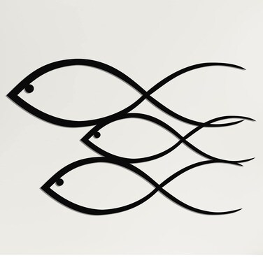 DEKADRON Animlas Metal Wall Art Works - Fish Family Metal Wall Decor Home Office Decoration Bedroom Living Room Decor (30" W x 17" H /76x43cm)