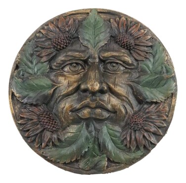 Ebros Bronzed Blooming Floral Foliage Celtic Greenman Wall Decor Tree Spirit Pan Small Round Hanging Plaque As Home Decorative Sculpture Housewarming Idea (Summer Season Sunflowers)