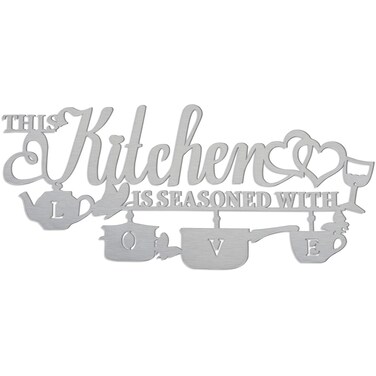 KHayRovies Metal Kitchen Wall Decor, This Kitchen is Seasoned with Love Word Name Sign Hanging Wall Art Hanging Sculptures, Silvery Rustic Iron Letters Quotes Wall Pediments for Kitchen Farmhouse