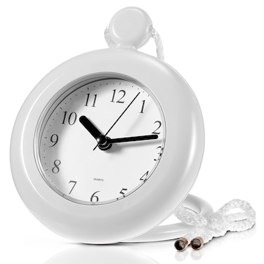 Weewooday Bathroom Clock White Shower Wall Clock Water Resistant Clock Waterproof Clock Small Digital Clock Bathroom with Easy Reading Clock Face for Bathroom Pool Supplies (Lanyard)