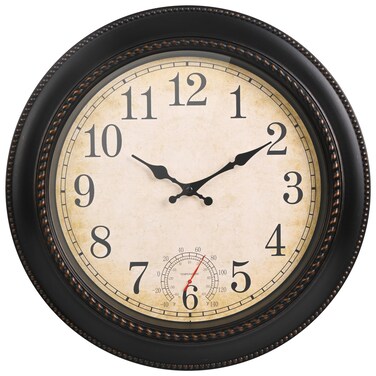 Outdoor Clock 18 Inch Large Wall Clocks with Thermometer for Living Room Patio Pool Garden-Retro Style (Bronze)