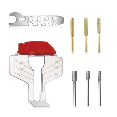 Atunee Chainsaw Sharpening Attachment Kit Chain Saw Blade Teeth Sharpener Set with Angle Guide and Diamond Burr Grinding Stone Files