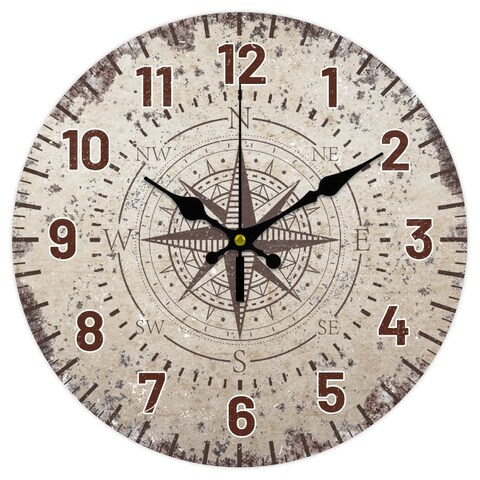 CHGCRAFT 12inch Vintage Nautical Compass Wall Clock Silent Wooden Wall Clock Round Digital Wall Clock Battery Operated Clock for Home Decor Living Room Kitchen Office