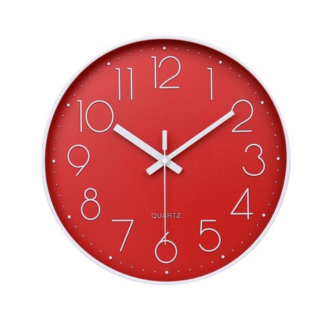 jomparis Red Wall Clock 12 Inch Silent Non-Ticking Battery Operated Quality Quartz Round Wall Clock Modern Decor Clock for Home Bedroom