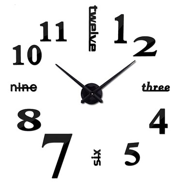 3D DIY Large Wall Clocks for Living Room Decor, Wall Clock Stickers Frameless Mirror Surface Wall Sticker Home Decor Silent Modern Wall Clocks for Bedroom Kitchen Office School Wall Decoration (Black)