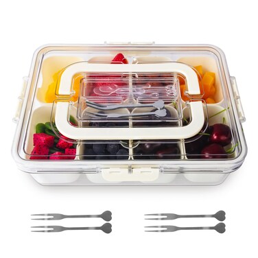 BELICOO Snack Box Container, Portable Clear Snack Box Container with 8 Compartments, Divided Snack Tray with Lid and Handle for Candy, Fruits, Snacks, for Party, Picnic, Wedding