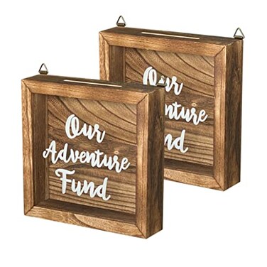 Pack of 2 Wood Fund Box Wooden Our Adventure Fund Box Rustic Shadow Box for Home Decor 7.2x7 in