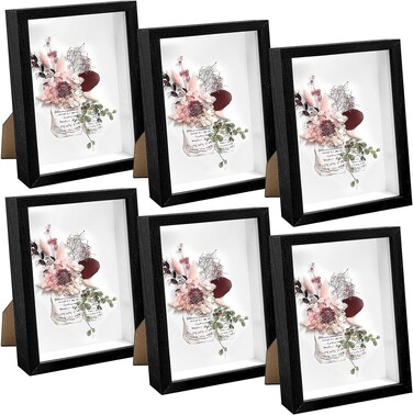 6 Pack 5 x 7in Shadow Box Picture Frame 3D Frames Shadow Box 1.2 Inch Interior Depth Shadow Boxes Display Cases for Memorabilia, Pictures, Flowers, Medals, Tickets,Black