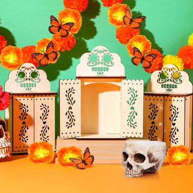 Realspring 3 Pcs Dia De Los Muertos Ofrenda Shadow Box Wooden Day of The Dead Shadow Box Dia De Los Muertos Altar Shrine Box Remembrance Picture Frame Shadow Box for Altar Ofrenda Supplies