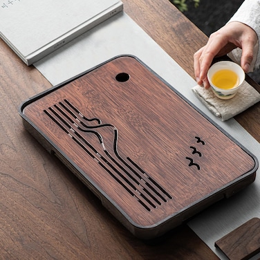 14 Inch Bamboo Tea Tray, Detachable Chinese Kongfu Tea Tray, Easy to Clean Chinese Tea Serving Tray, Tea Ceremony Set with Water Storage, Japanese Tea Set, Tea Box, Gift Set for Home Office