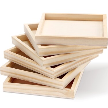 BESPORTBLE 4.7 x 4.7 in Wooden Trays, 6 Pack Square Serving Boxes - Unfinished Small Wood Serving Tray for Montessori Materials, Crafts to Paint Wooden Tray