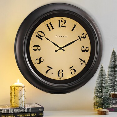CLXEAST 18 Inch Large Modern Farmhouse Illuminated Wall Clock with Smart LED Light Sensor,Lighted Wall Clocks for Living Room Decor,Oil Rubbed Bronze Black