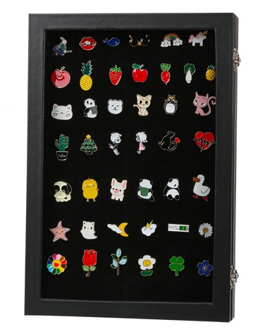 Enamel Pin Display Case, 14" X 9" Shadow Box Pin Holder Display, Dustproof Storage Case with HD Glass for Pins Organizer