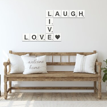 TenXVI Designs Large Rustic Crossword Tiles for Wall Decor - Live, Laugh, Love - Big Decorative Square Wooden Letters for Wall Art, Farmhouse Kitchens, Living Rooms, Bedrooms - 5" x 5