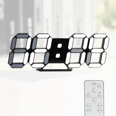 KOSUMOSU Digital Clock 3D LED Wall Clock for Living Room Decor 9.7" Alarm Clocks Black Clock Wall Decor Digital Wall Clock,Remote Control/Dimmer/Date/Temperature