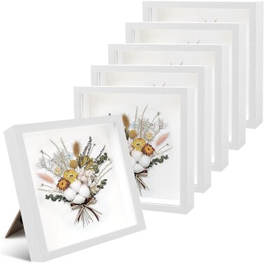 6 Pack 8 x 8 Inches Shadow Box Frame, 3D Wood Frame Memory Display Cases,1.2in Depth Picture Frame Case for Dried Flowers, DIY Craft,Medals, Memorabilia,Tickets