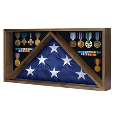 mopam Large Military Shadow Box,Wall Mount Military Shadow Box Display Case 27.2*13*3.2in Flag and Medal Display Case fit for 5' x 9.5' Burial Flag Badges Medals