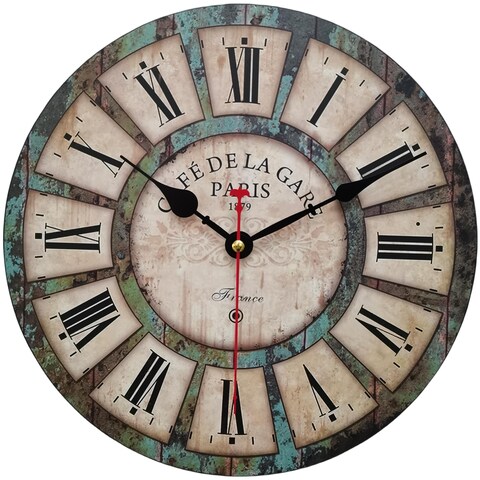 Qukueoy 14 Inch Silent Round Wooden Wall Clock Rustic Country Style, Battery Operated, Vintage Farmhouse Wall Decor for Living Room, Kitchen, Bedroom, Office