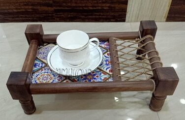Traditional Decorative Asian Cot Tray for Snacks &amp; Drinks   North Indian Decorative Wooden Cot Decor Accent Breakfast/Tea/Snack/Wooden Decor Tray Used Dining Room Serving Tray Coffee Table Tray