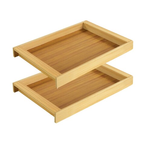 KKTONER 2 Set of Bamboo Serving Tray Snack Tray with Handles for Kitchen Dining Breakfast Tea Snack (Natural,15.35&quot;x 9.84&quot;)