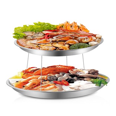 2 Pieces 16 Inch Aluminum Seafood Tray 14 Inch Oyster Tray Silver Round Tray Seafood Platter Aluminum Serving Trays Seafood Tower for Seafood (Not Include Seafood Racks)