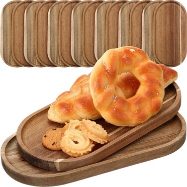 Wenqik 18 Pieces Acacia Wood Tray Set 10 x 5 Inch Acacia Oval Wood Tray Platters Wooden Plates Set Serving Tray for Fruit Cheese Dessert Appetizer Vegetable Charcuterie BBQ Party Weddings Supply