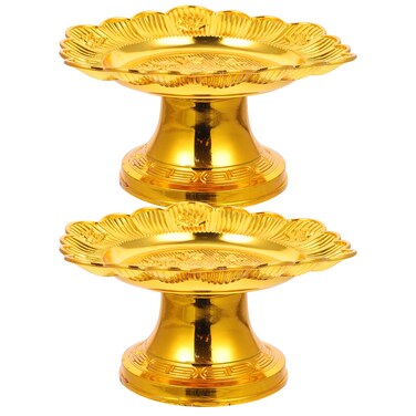 2pcs offering Buddha Fruit Plate Cupcake Display Stand Snack Serving Platter Altar offering Plate Fruit Serving Tray Dessert Altar offering Tray Cake Tray pp Fruit Tray Lotus