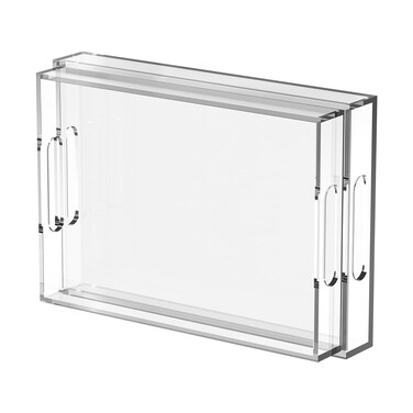 2 Pack Acrylic Serving Tray with Handles-Clear Appetizer Tray-17x12Inch,Breakfast-Cuounter Organizer Tray for Decorative Ottoman Coffee Tray