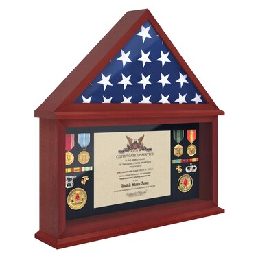ILOT Flag Certificate Display Case for American Veteran Burial Flag Military Flag Display Case Funeral Flag Solid Wood Flag Shadow Boxes to Fit a Folded 5'x9.5' American Flag with Polished Plexiglass