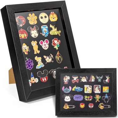 Enamel Pin Display Frame, 7x9 Shadow Box for Wall and Tabletop Display, Pin Collection Display, Pin Holder for Disney Pins, Black