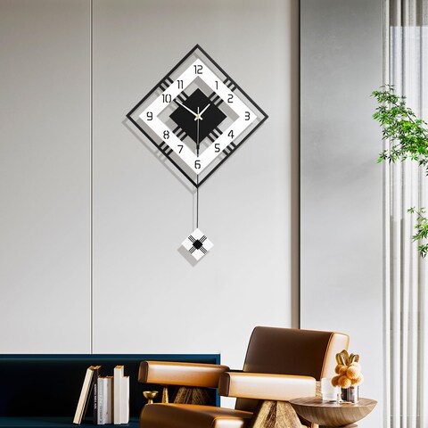 FLEBLE Modern Large Wall Clocks for Living Room Decor Silent Decorative Wall Clock Battery Operated Non-Ticking for Office Kitchen Bedroom 20 Inch Black Wood Pendulum Wall Watch Clock for Home Indoor
