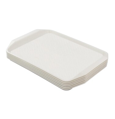 Eagrye 6-Pack Fast Food Serving Trays, Rectangle Plastic Cafeteria Trays 16.9" x 12", White