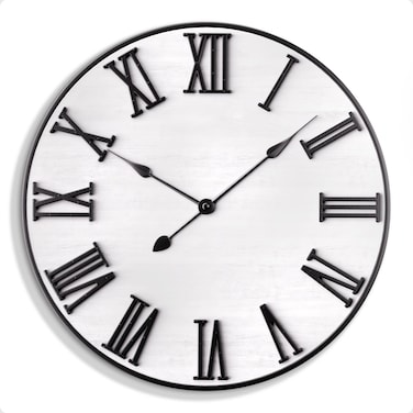 Large Wall Clock 24" Round - Silent Metal &amp; Wood Large Clock - Farmhouse Wall Clock Large - 24 Inch Wall Clock For Living Room Decor - Big Wall Clock Roman Numerals - Wall Clocks For Living Room Decor