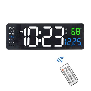 Plumeet Digital Wall Clock, 16&acirc;&euro;&trade;&acirc;&euro;&trade; Large LED Wall Clock with Remote Control, Big Digits, Auto-Dimming, 2 Alarm, Silent Wall Clock Show Date Week Temp (Include Adapter)