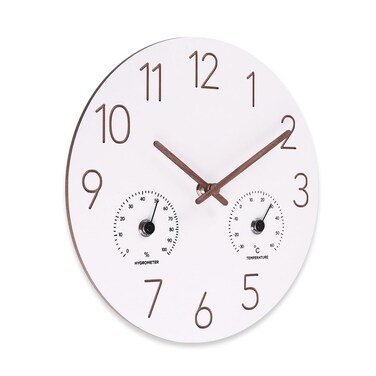 Vigorwise 10Inch Wall Clock with Temperature &amp; Humidity, Wooden Frame Wall Clocks, Sweep Silent Movement Accurate Clocks, Decorative for Kitchen Living Room Bedroom Housewarming