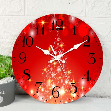 ArtSocket Christmas Wall Clock Silent Non-Ticking, Christmas Tree Snowflake Red Winter Snow Round Wall Clocks Decor for Home Kitchen Living Room Office, Battery Operated(12 Inch)