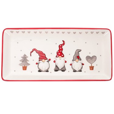 DOITOOL Ceramic Christmas Serving Trays with Christmas Gnome Design, Rectangular Porcelain Christmas Dinner Plates Salad Dessert Tray, 11.6X5.5 inch