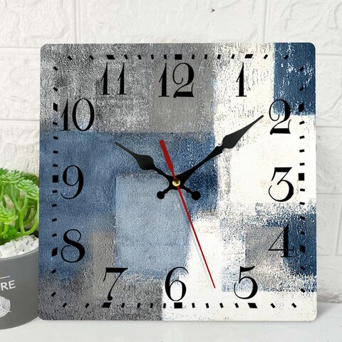 ArtSocket Wooden Wall Clock Silent Non-Ticking, Blue Grey Abstract Painting Gray Modern Rustic Coastal Lines Square Wall Clocks Decor for Home Kitchen Living Room Office(12 Inch)