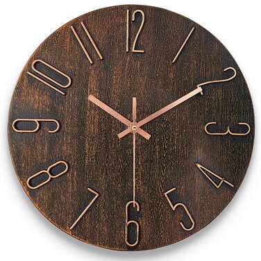 AIRUIFU Wall Clock 12 Inch Non-Ticking Silent Battery Operated Round Wall Clock Modern Simple Style Decor Clock for Home/Office/School/Kitchen/Bedroom/Living Room (Brown)