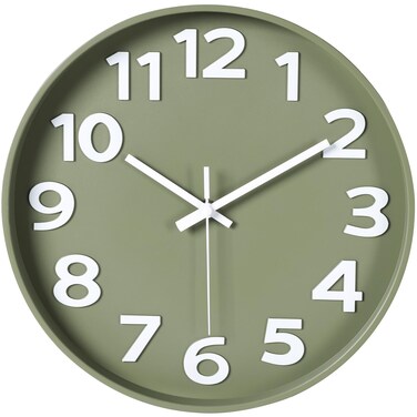 45MinST 12 Inch 3D Number Dial Face Modern Wall Clock, Silent Non-Ticking Round Home Decor Wall Clock with Arabic Numerals, Colorful Dial Face (Olive Green)