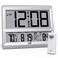LFF Atomic Clock Large Display, Digital Wall Clock with Indoor Outdoor Temperature and Date, Wireless Outdoor Sensor, Digital Desk Alarm Clock Battery Operated for Bedroom, Easy to Read,Sliver