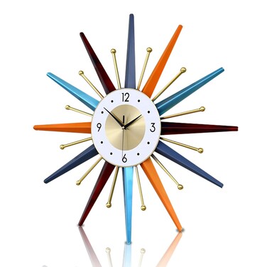 FIELDY Large Wall Clock 27.5 Inch Mid Century Wall Clock Starburst Clock Non Ticking Battery Operated 3D Wall Clock Home D&Atilde;&copy;cor for Living Room, Kitchen, Dining Room, Bedroom